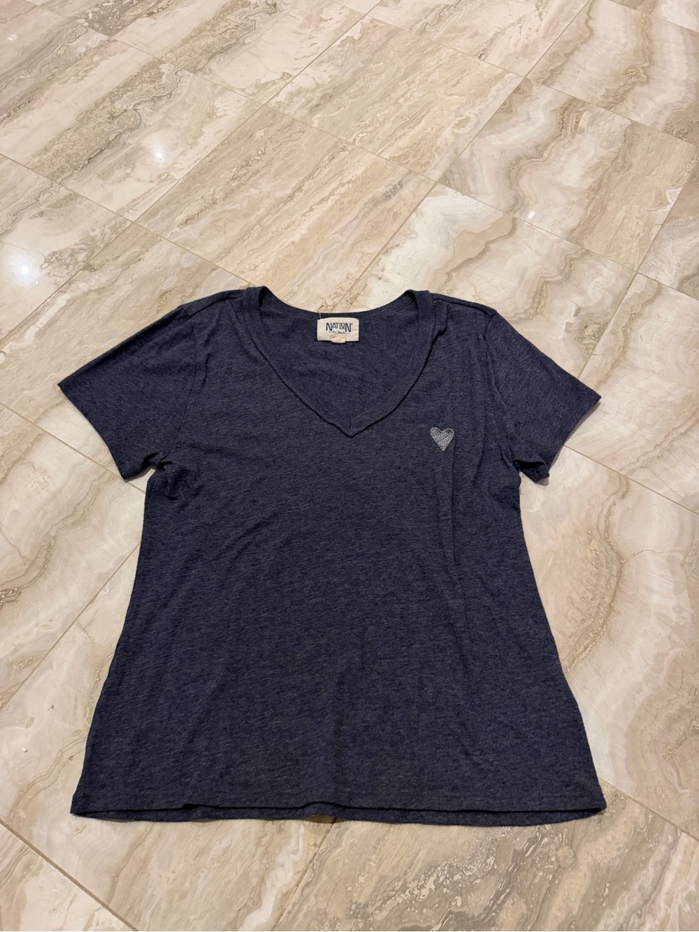 Nation LTD Navy V-Neck Tee with Heart Motif
